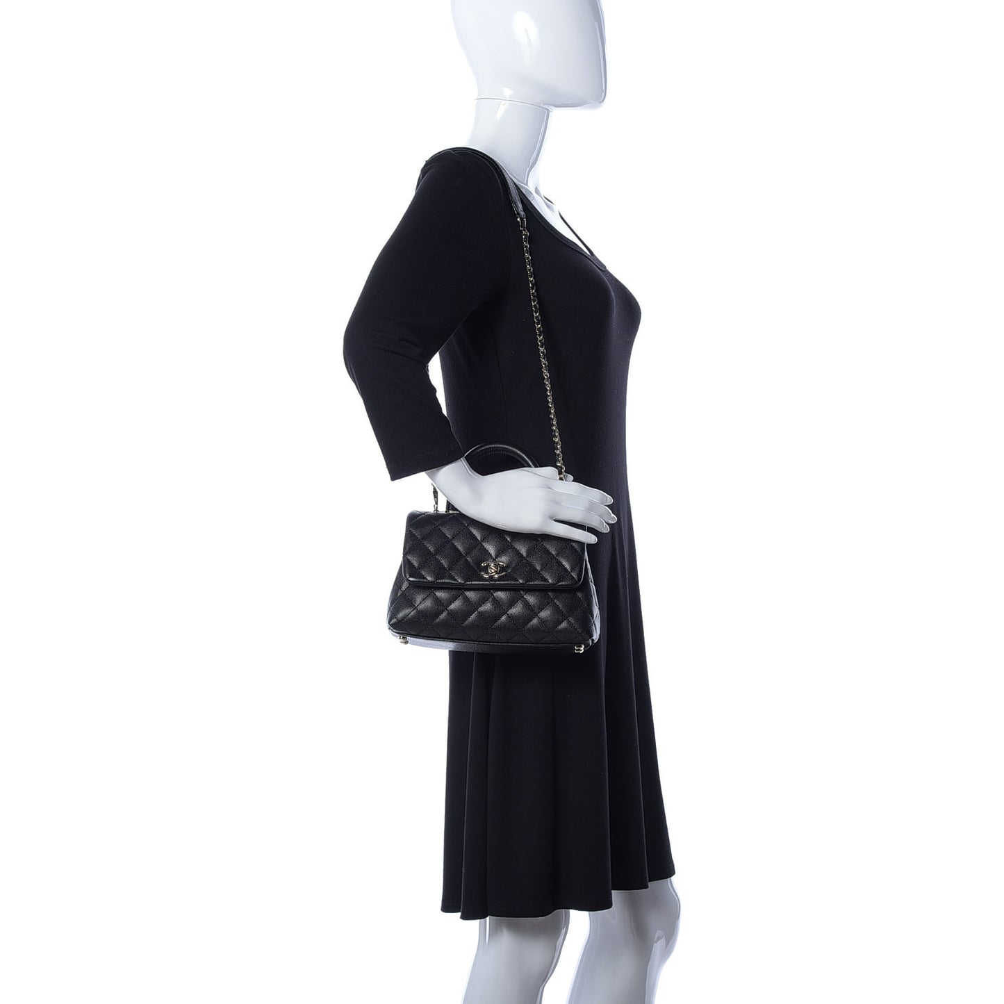 Caviar Quilted Mini Coco Handle Flap Black
