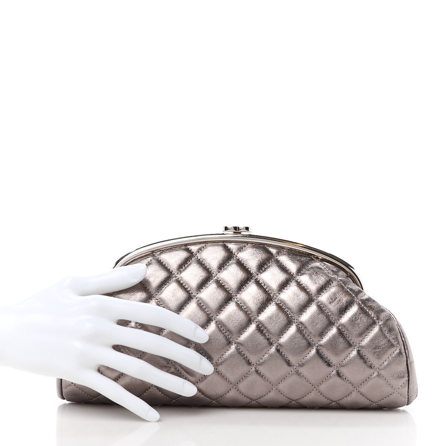 Chanel Metallic Aged Calfskin Quilted Timeless Clutch Silver 2 of 12
