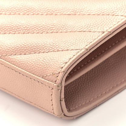 Saint Laurent Grain De Poudre Matelasse Chevron Monogram Chain Wallet Pale Pink 10 of 12
