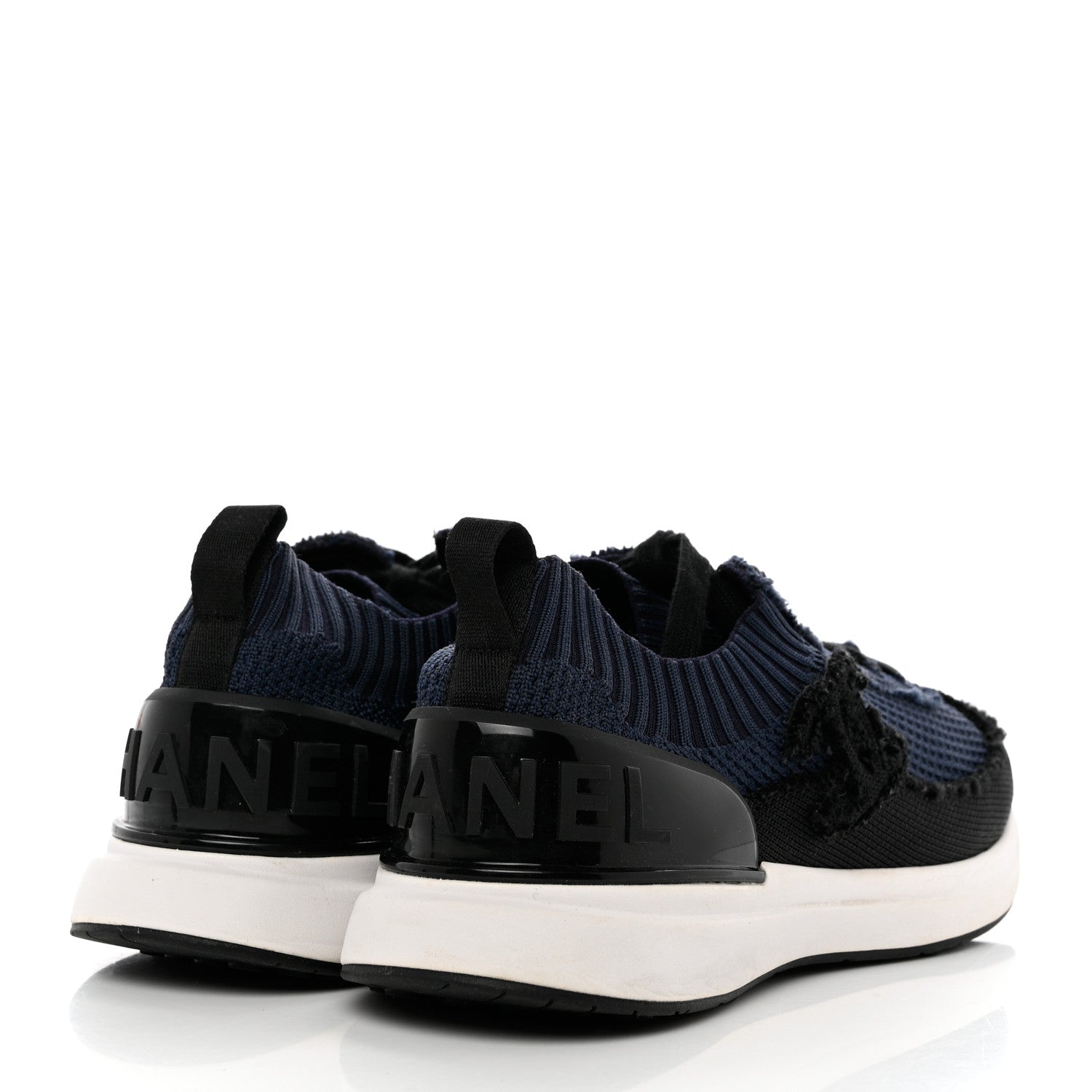 Chanel Fabric Logo Sneakers 39 Navy Black 4 of 8