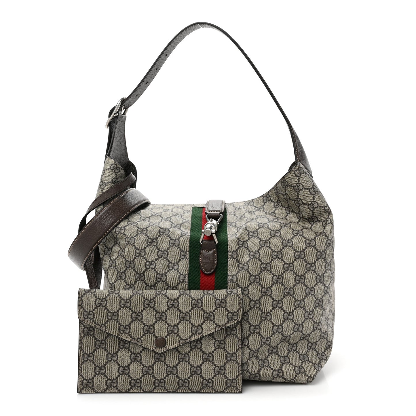 Tender GG Supreme Monogram Textured Dollar Calfskin Web Medium Jackie 1961 Crossbody Bag Beige Ebony New Acero