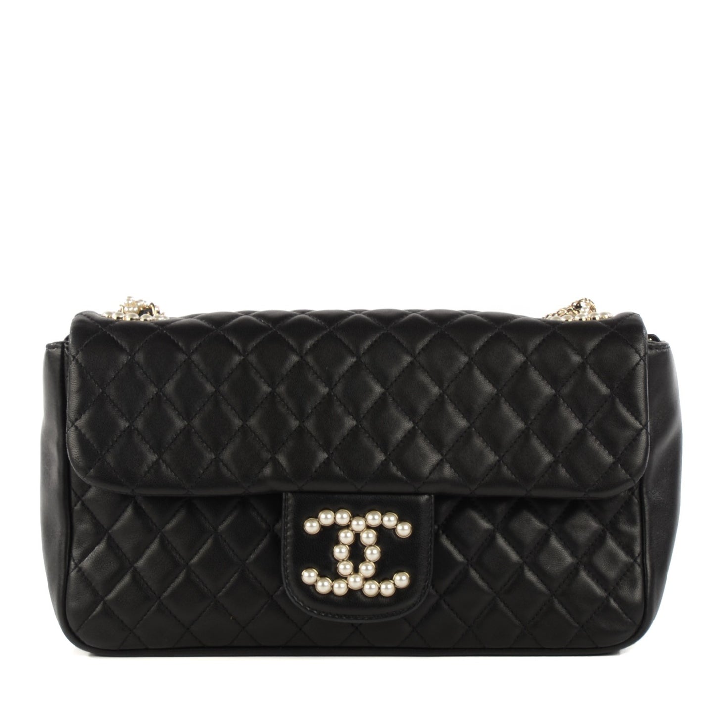 Lambskin Quilted Medium Westminster Pearl Flap Black