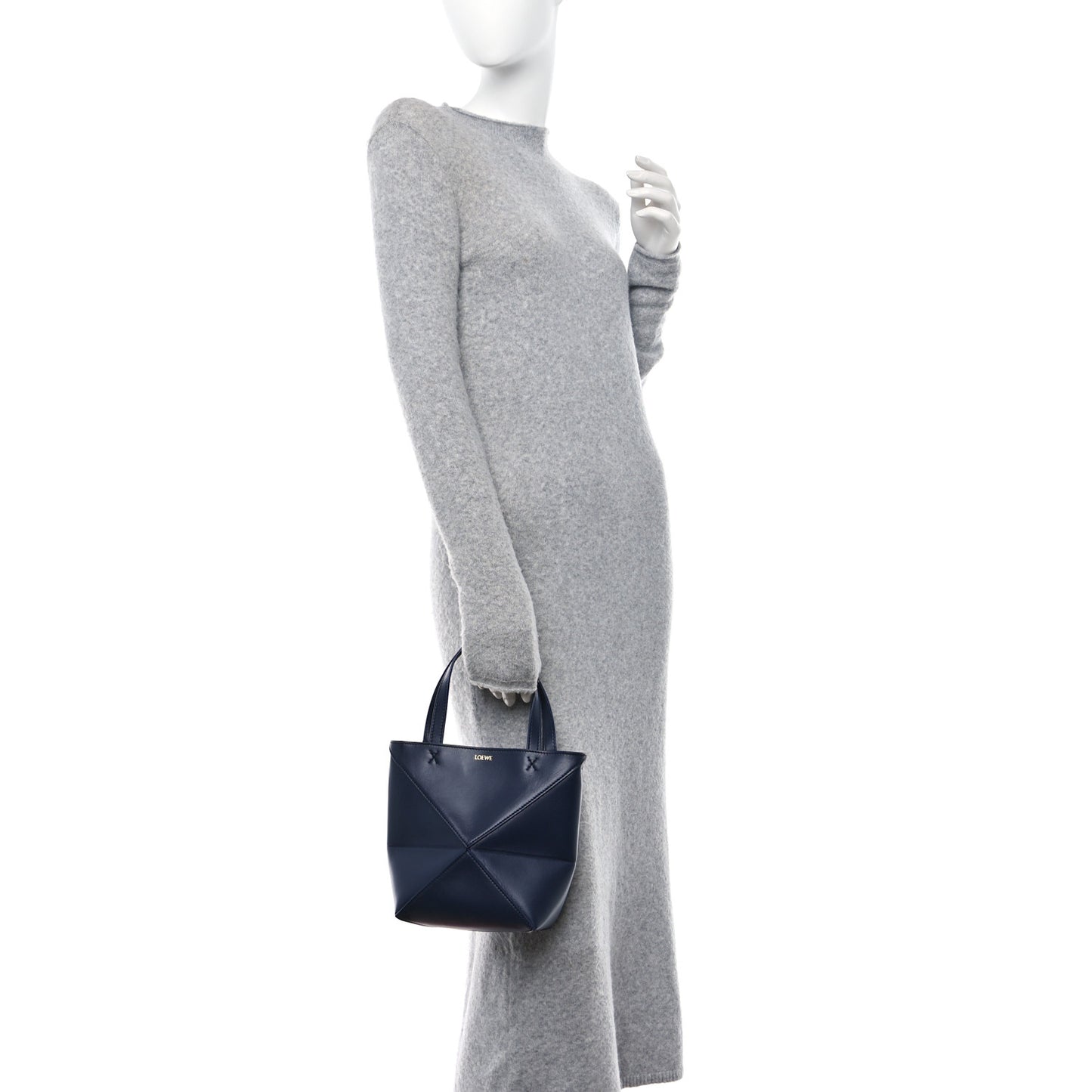 Shiny Calfskin Mini Puzzle Fold Tote Navy