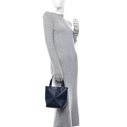 Loewe Shiny Calfskin Mini Puzzle Fold Tote Navy 2 of 9