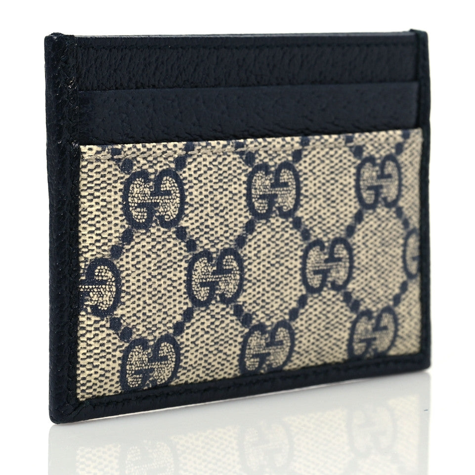 GG Supreme Monogram Textured Dollar Calfskin Retro Interlocking G Card Holder Beige Blue