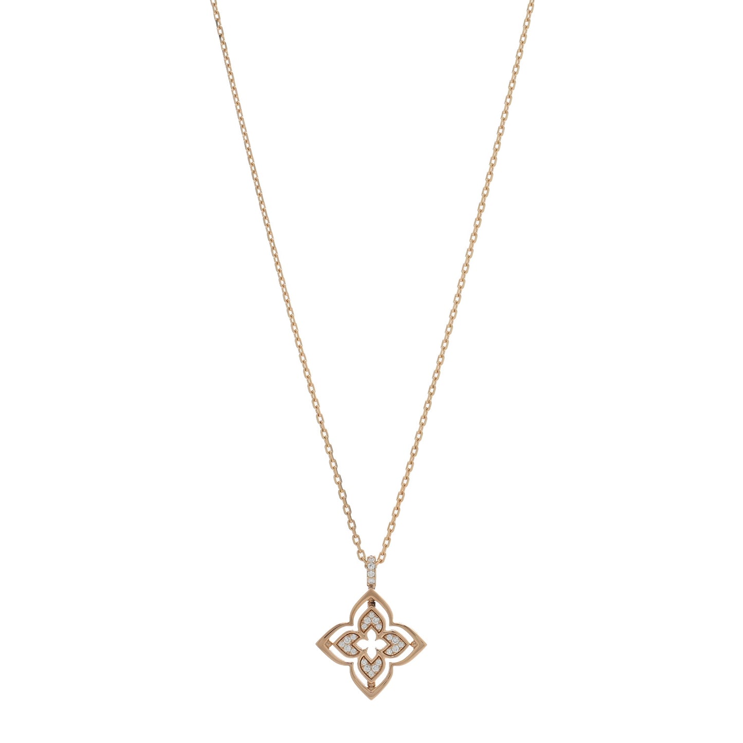 18K Rose Gold Diamond Mother of Pearl Small Venetian Princess Pirouette Pave Pendant Necklace