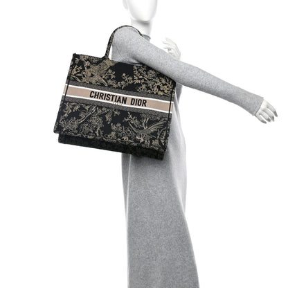 Christian Dior Canvas Embroidered Large Ornamental Cornely Book Tote Black Beige 2 of 14