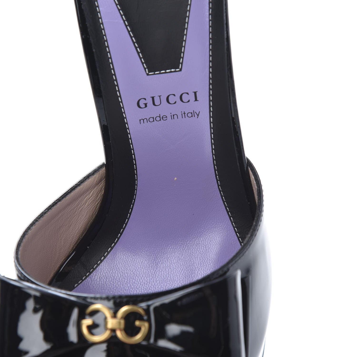 Gucci Patent Crystal GG Bow Sadie Spike Ankle Strap d'Orsay Platform High Heel Pumps 38.5 Black 8 of 9
