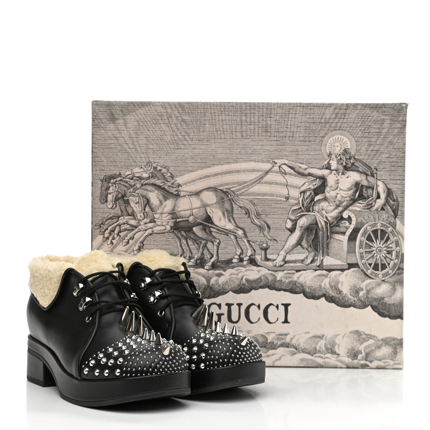 Calfskin Faux Shearling Studded Victor Ankle Boots 38.5 Black Mystic White