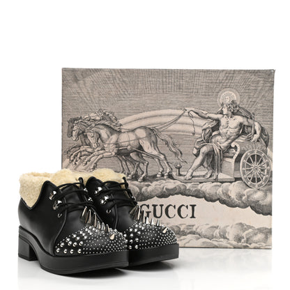 Gucci Calfskin Faux Shearling Studded Victor Ankle Boots 38.5 Black Mystic White 10 of 10