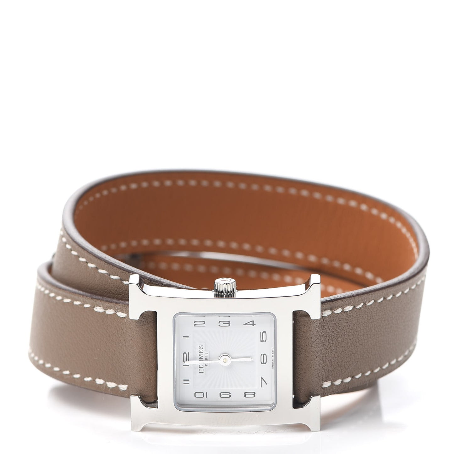 Stainless Steel Swift 21mm Heure H Hour Double Tour Quartz Watch Etoupe