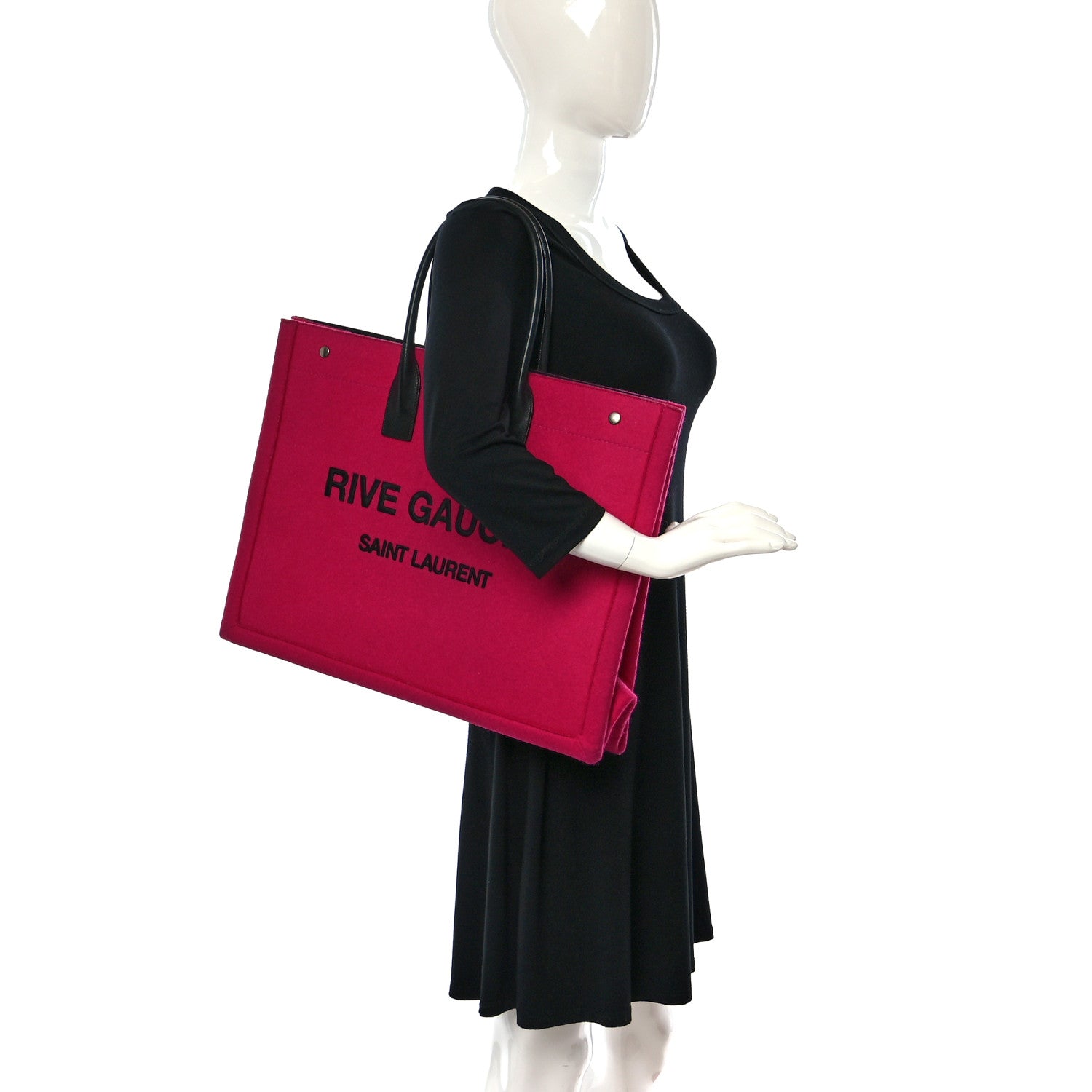 Saint Laurent Wool Rive Gauche Tote Fuchsia 2 of 10