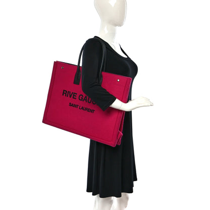 Saint Laurent Wool Rive Gauche Tote Fuchsia 2 of 10
