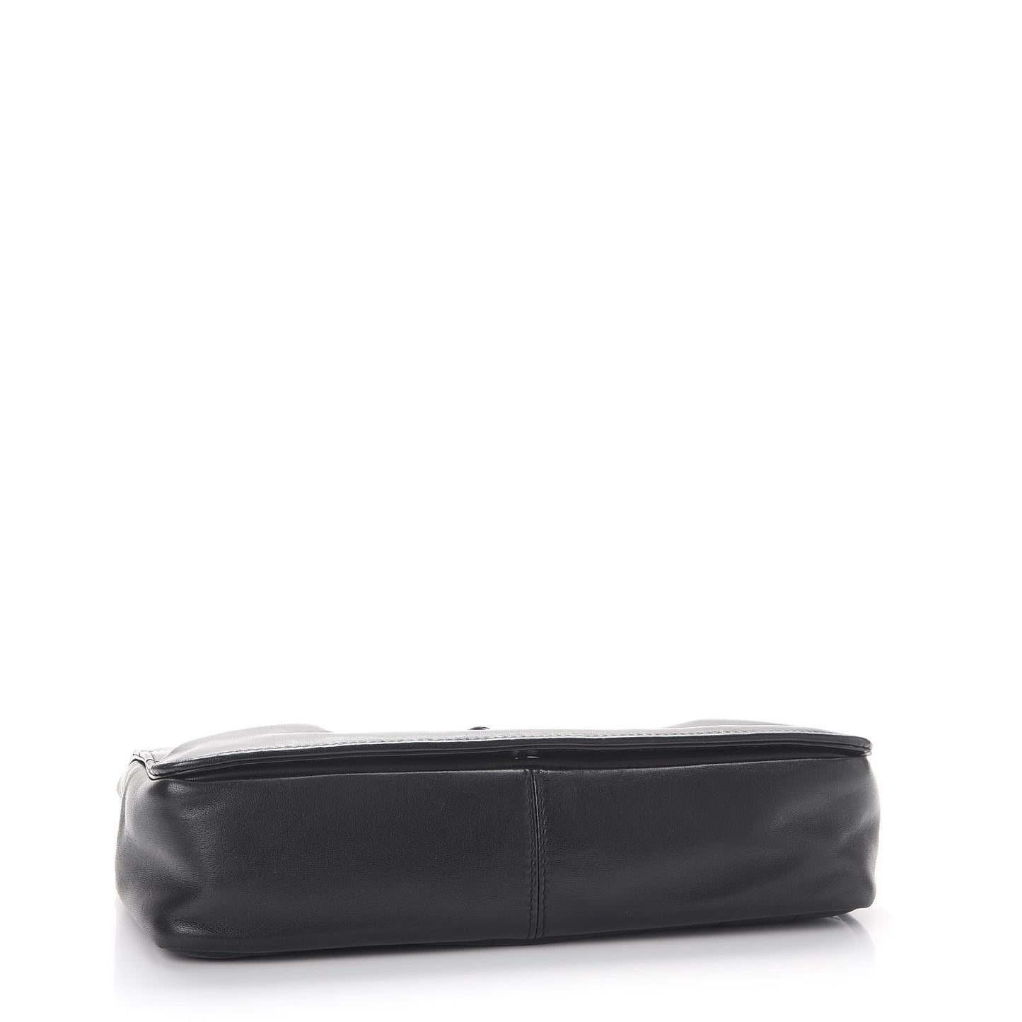Lambskin Square Stitched Kiss Lock Flap Black