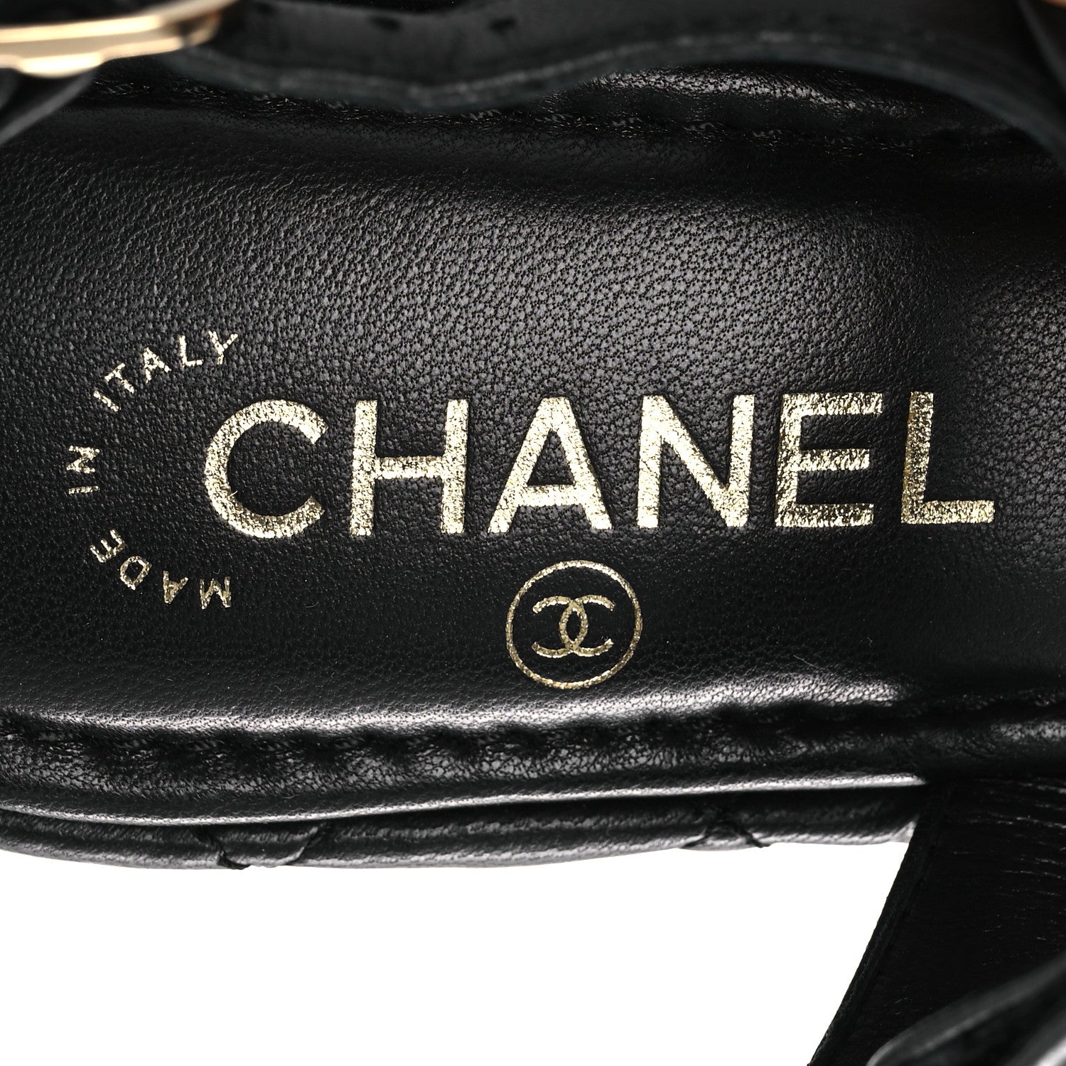 Chanel Lambskin Quilted Chain CC Platform Sandals 38 Black 9 of 11