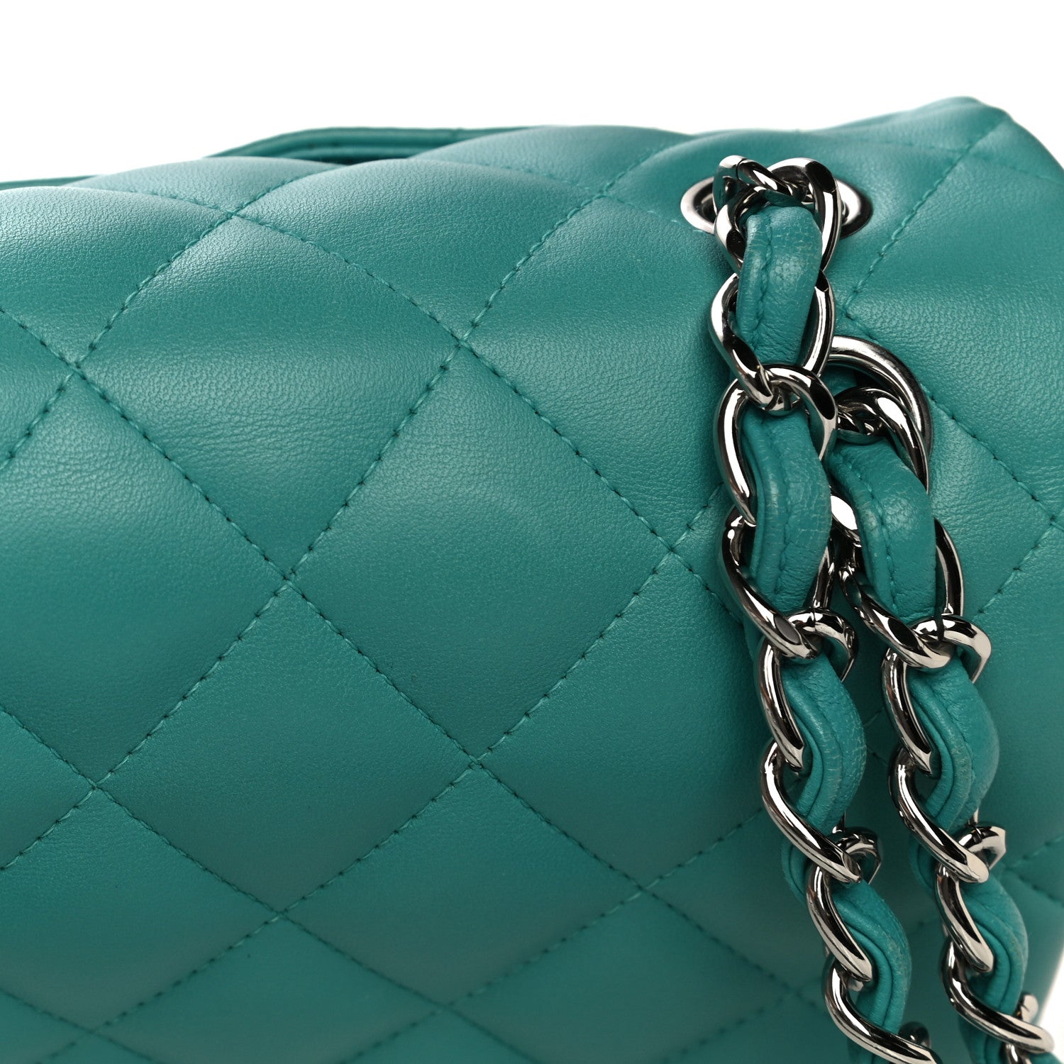 Chanel Lambskin Quilted Jumbo Double Flap Turquoise 14 of 15