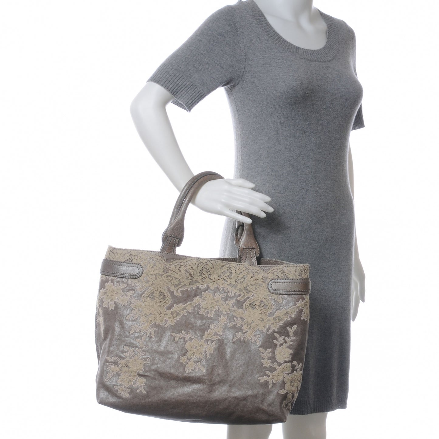 Leather Urban Lace Tote Taupe