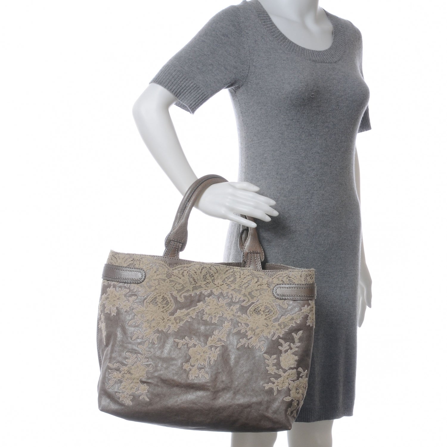 Valentino Garavani Leather Urban Lace Tote Taupe 2 of 6