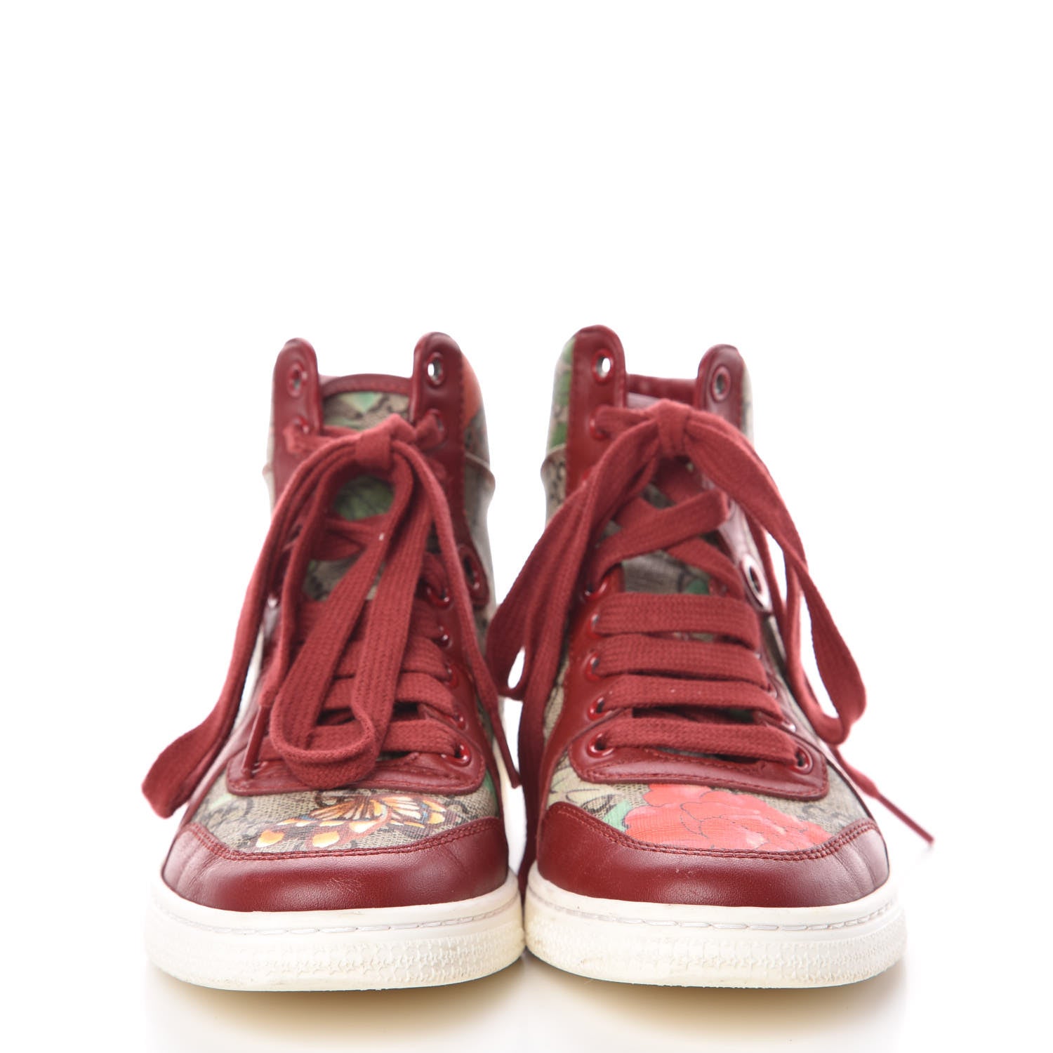 Gucci GG Supreme Monogram Tian Womens High Top Sneakers 34 Beige Multicolor Red 2 of 15