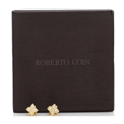 Roberto Coin 18K Yellow Gold Diamond Small Princess Flower Stud Earrings 5 of 5
