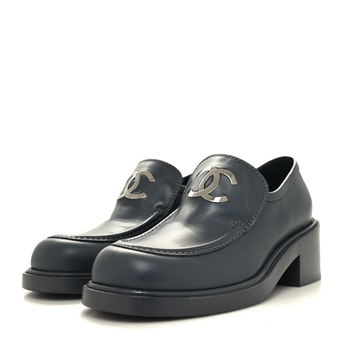 Calfskin CC Platform Loafers 38 Grey