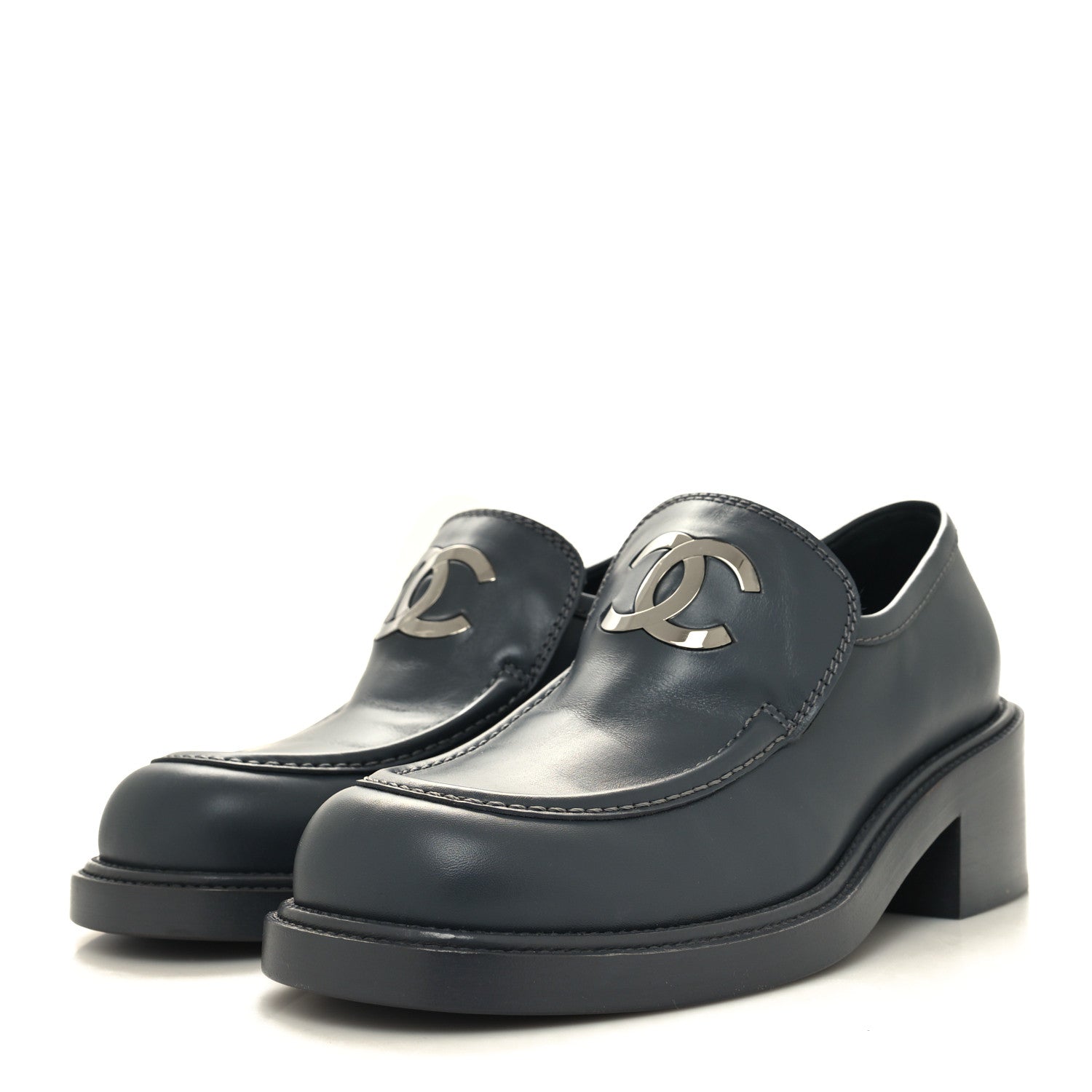Chanel Calfskin CC Platform Loafers 38 Grey 3 of 8
