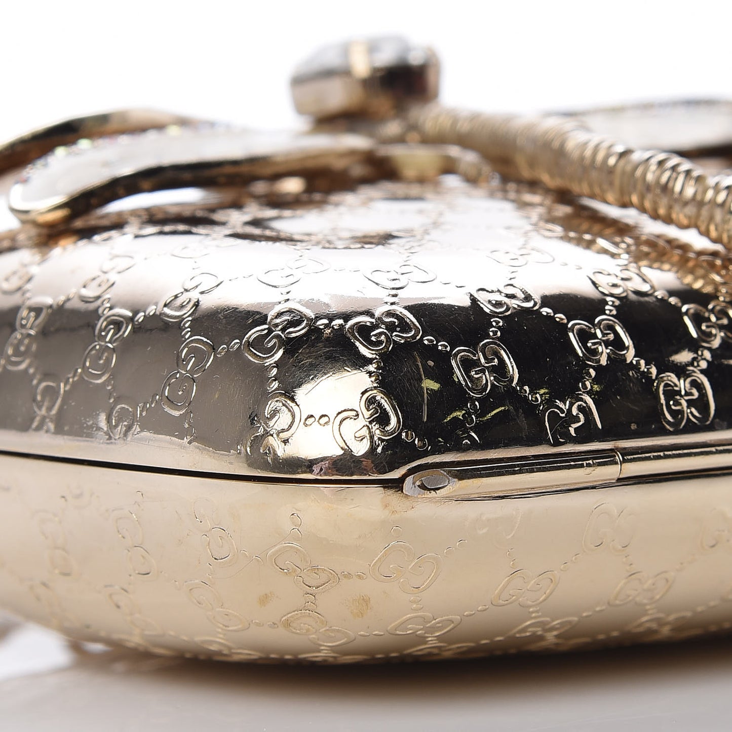 Metal Guccissima Dragonfly Minaudiere Clutch Gold