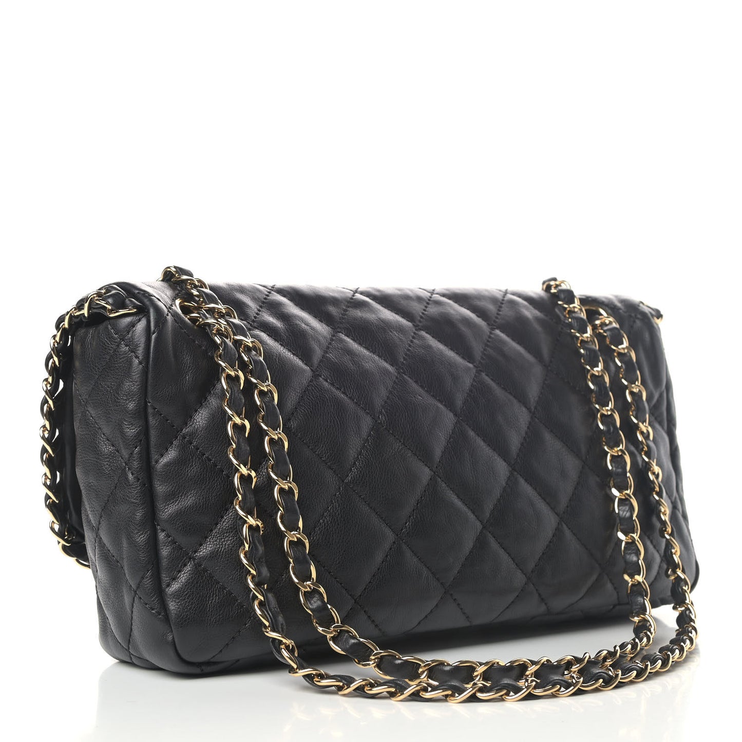 Calfskin Quilted Medium Chain Me Flap Black