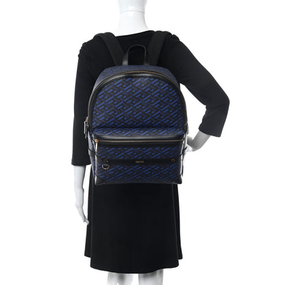 Versace Coated Canvas Calfskin La Greca Signature Backpack Black Blue 2 of 9