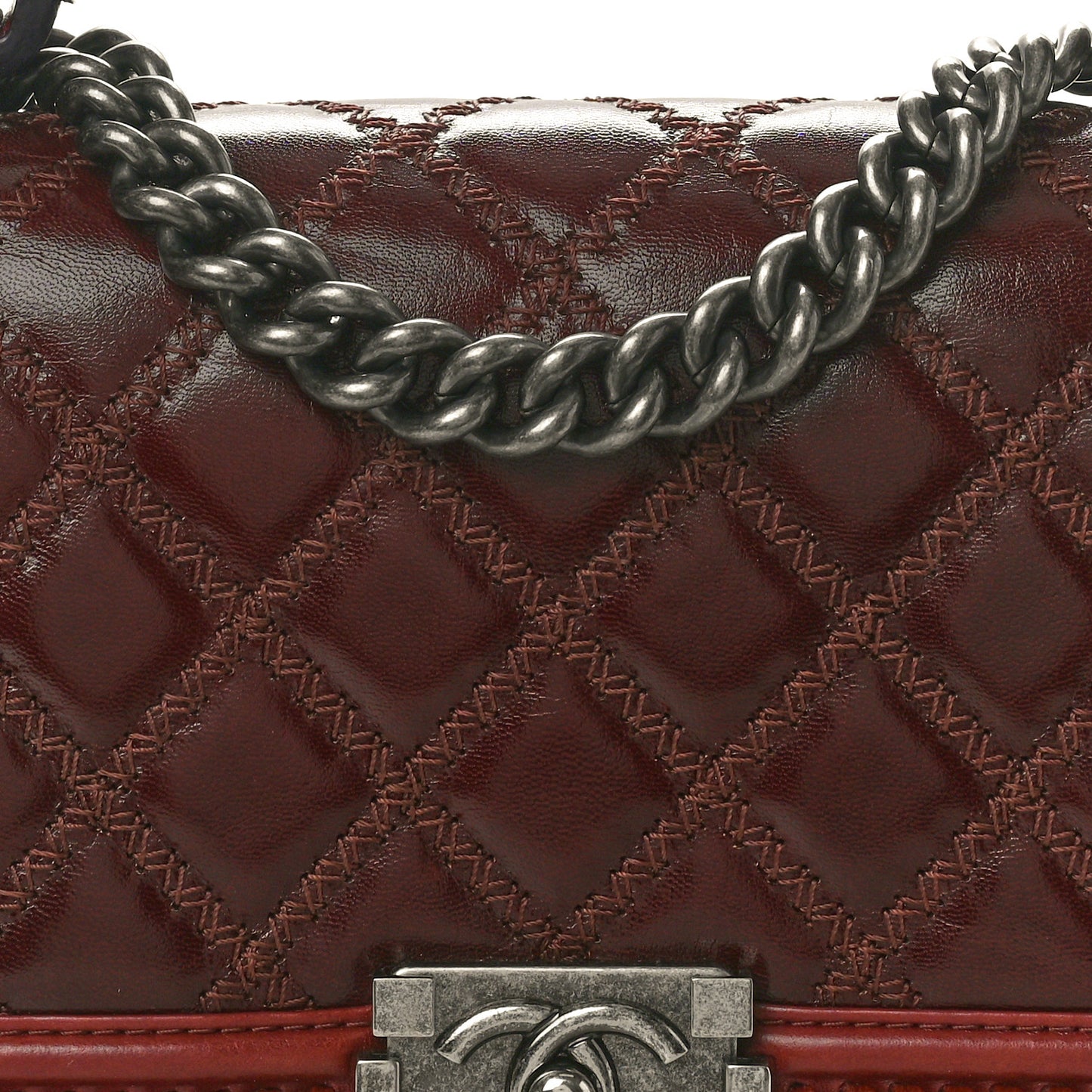 Goatskin Quilted Medium Boy Handle Flap Burgundy
