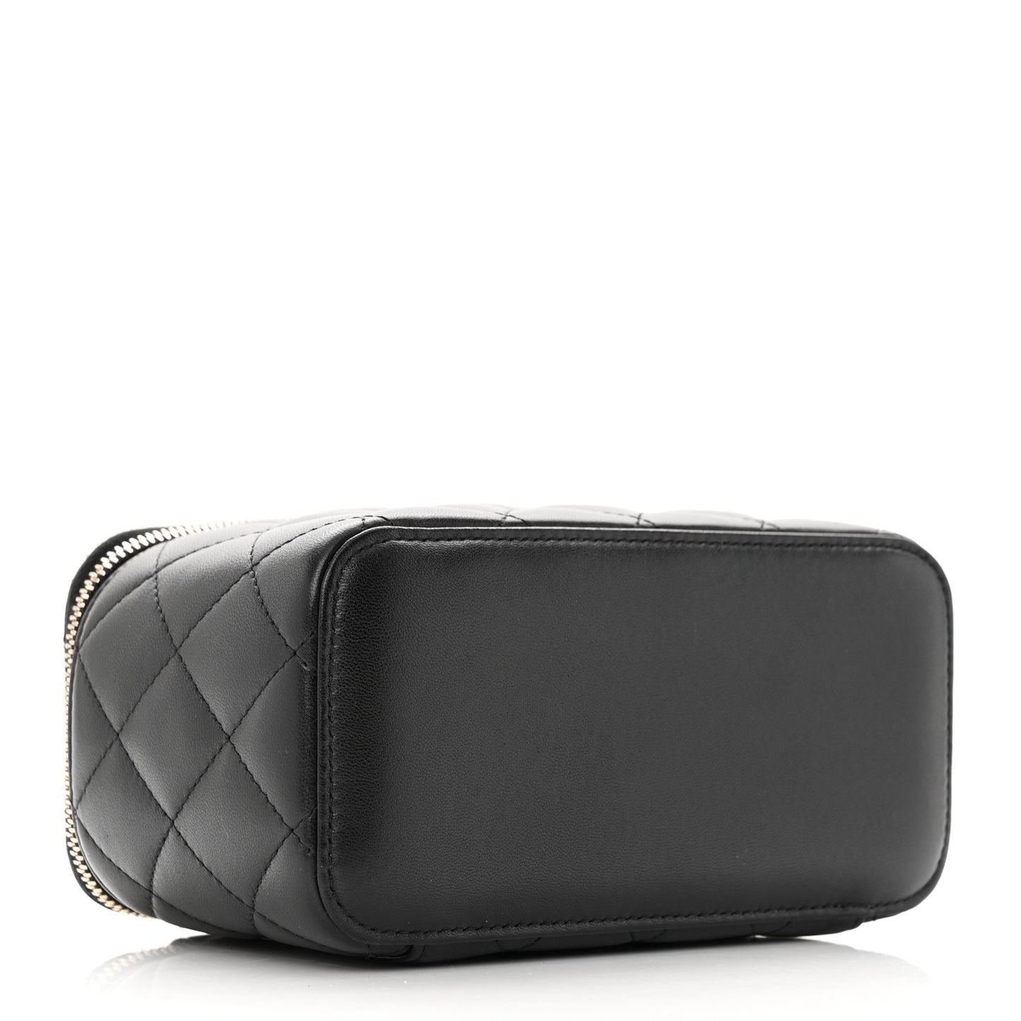 Lambskin Quilted Small Top Handle Vanity Case With Chain Black