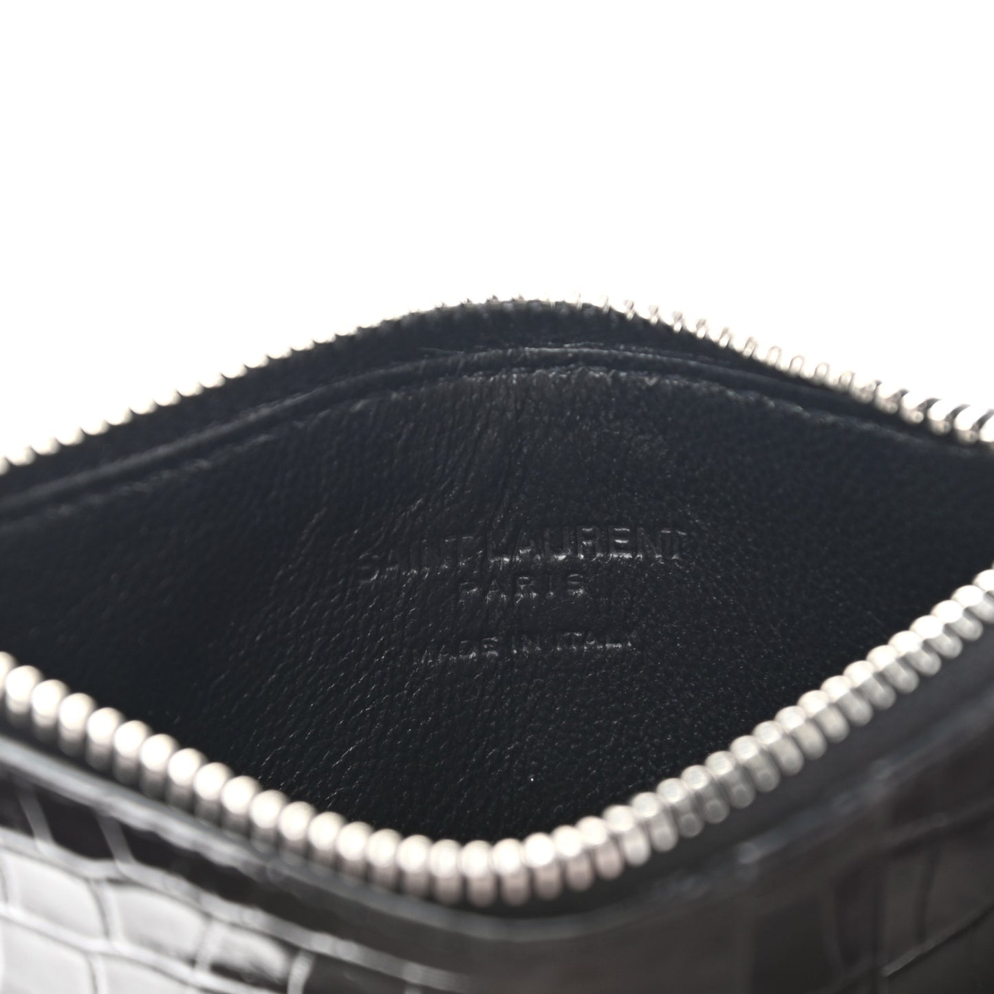 Calfskin Crocodile Embossed 5 Fragments Zip Pouch Card Holder Black