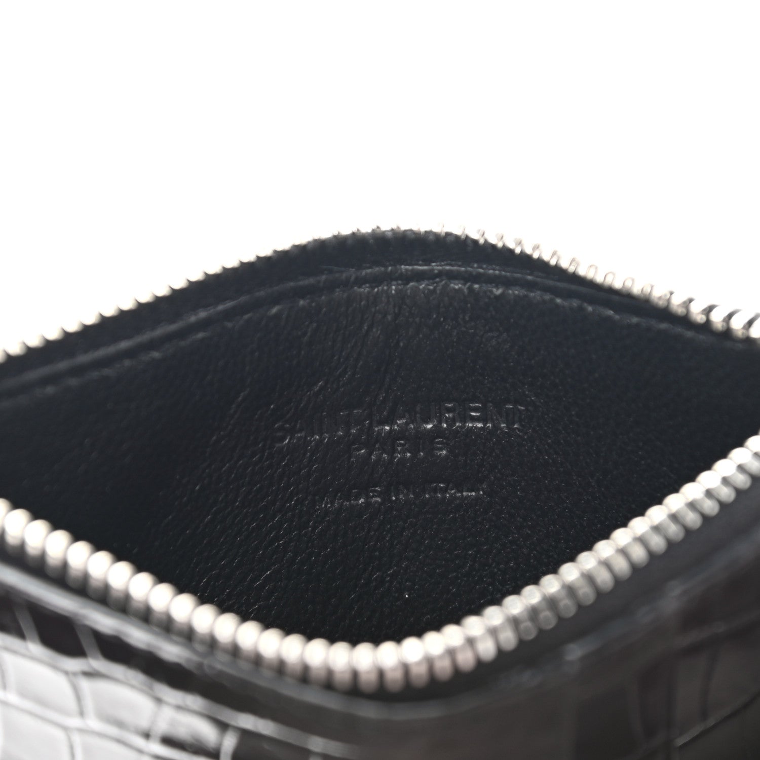 Saint Laurent Calfskin Crocodile Embossed 5 Fragments Zip Pouch Card Holder Black 6 of 7