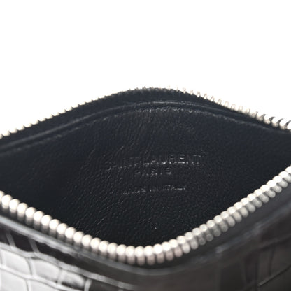 Saint Laurent Calfskin Crocodile Embossed 5 Fragments Zip Pouch Card Holder Black 6 of 7
