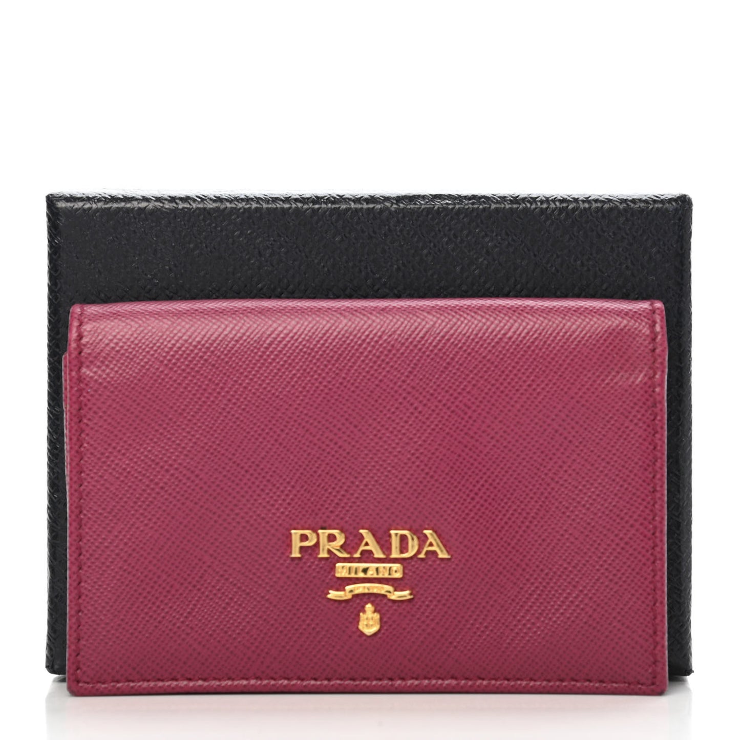 Saffiano Metal Bi-Fold Card Holder Wallet Peonia