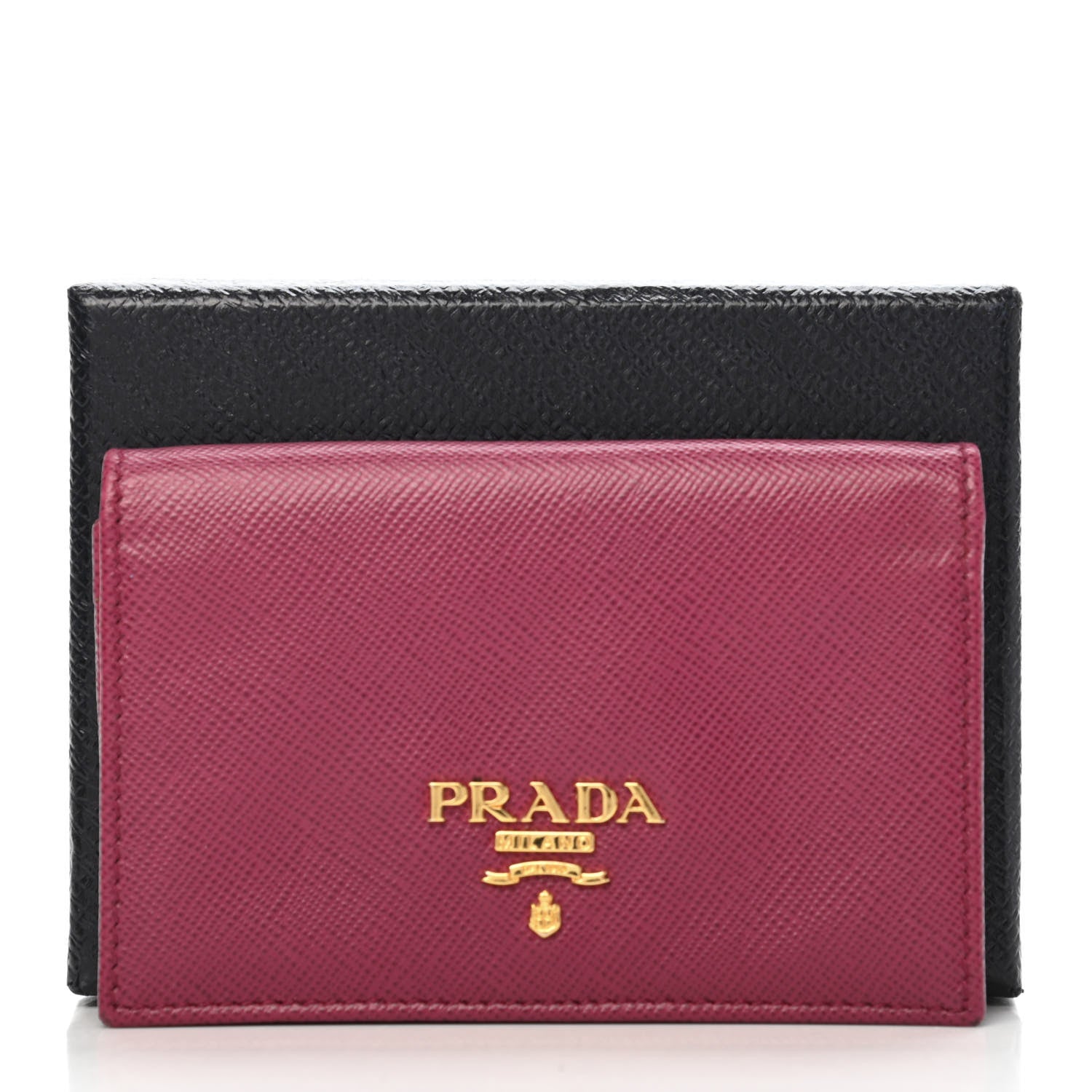 Prada Saffiano Metal Bi-Fold Card Holder Wallet Peonia 7 of 8