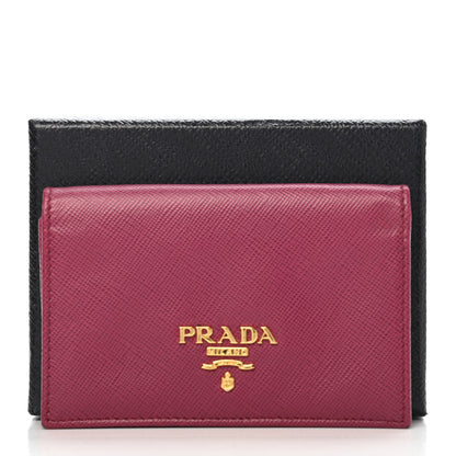 Prada Saffiano Metal Bi-Fold Card Holder Wallet Peonia 7 of 8