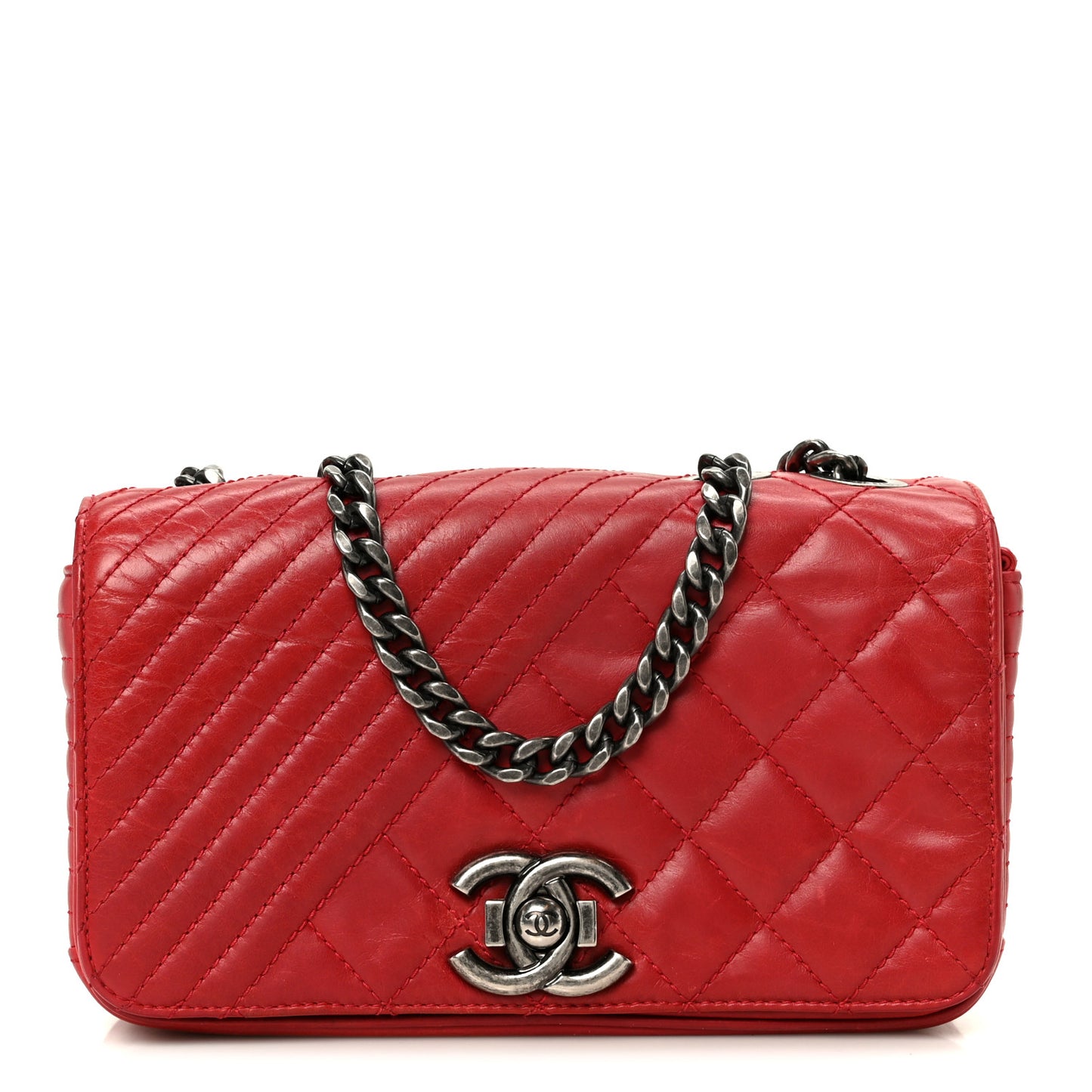 Glazed Calfskin Quilted Small Coco Boy Flap Red