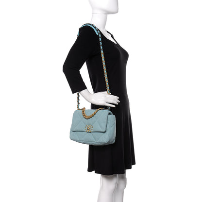 Chanel Denim Quilted Medium Chanel 19 Flap Neon Blue 2 of 10