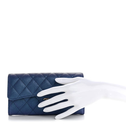 Chanel Iridescent Caviar Quilted Large Gusset Flap Wallet Dark Blue 2 of 10