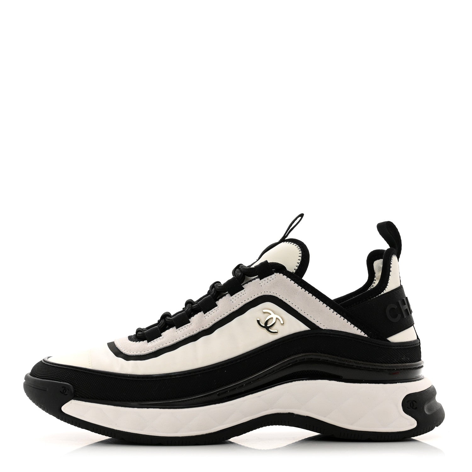 Chanel Fabric Suede Calfskin CC Sneakers 41 White Black 1 of 8