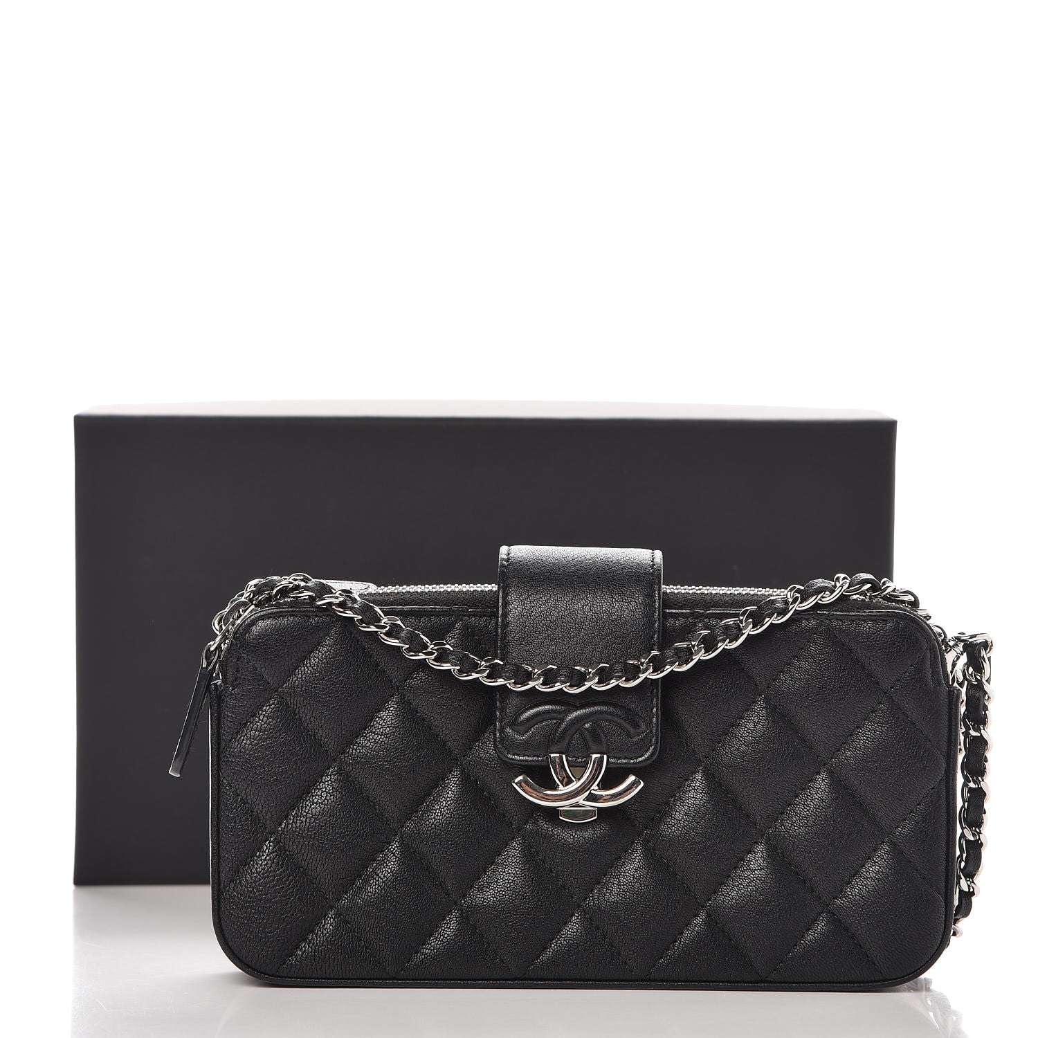 Chanel Lambskin Quilted CC Box Clutch With Chain Black 10 of 10