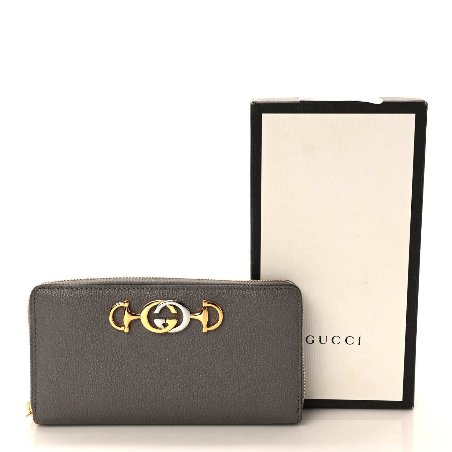 Grainy Calfskin Zumi Zip Around Wallet Dusty Grey