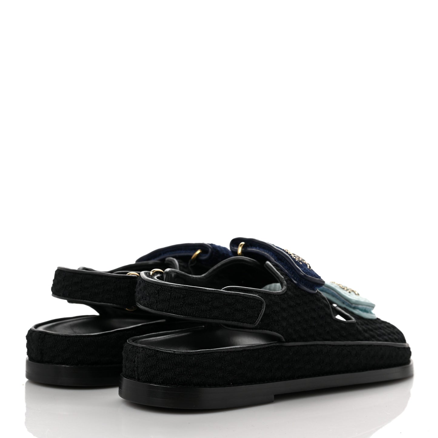 Knit Fabric Velcro Dad Sandals 38 Black Dark Blue Light Blue