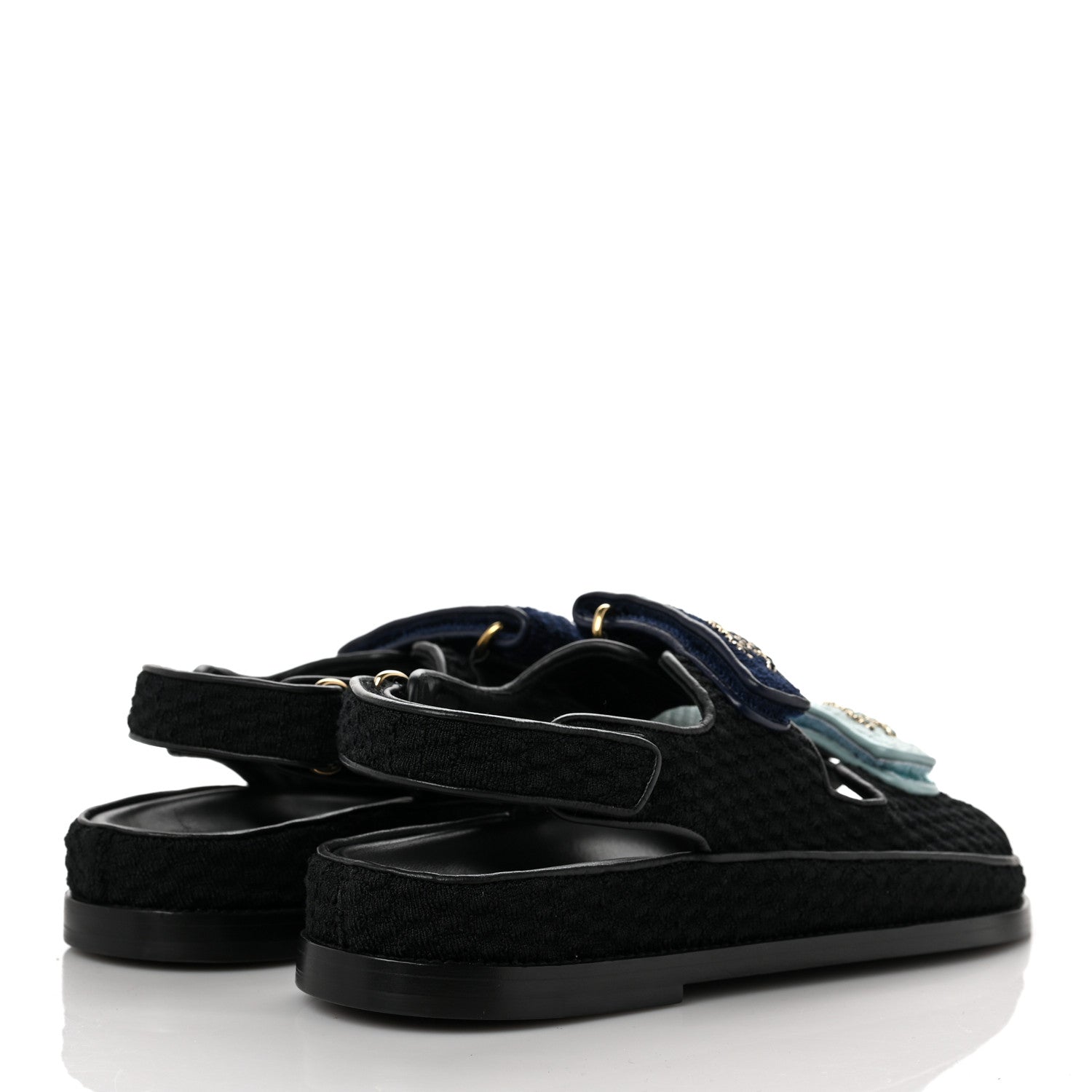 Chanel Knit Fabric Velcro Dad Sandals 38 Black Dark Blue Light Blue 4 of 9