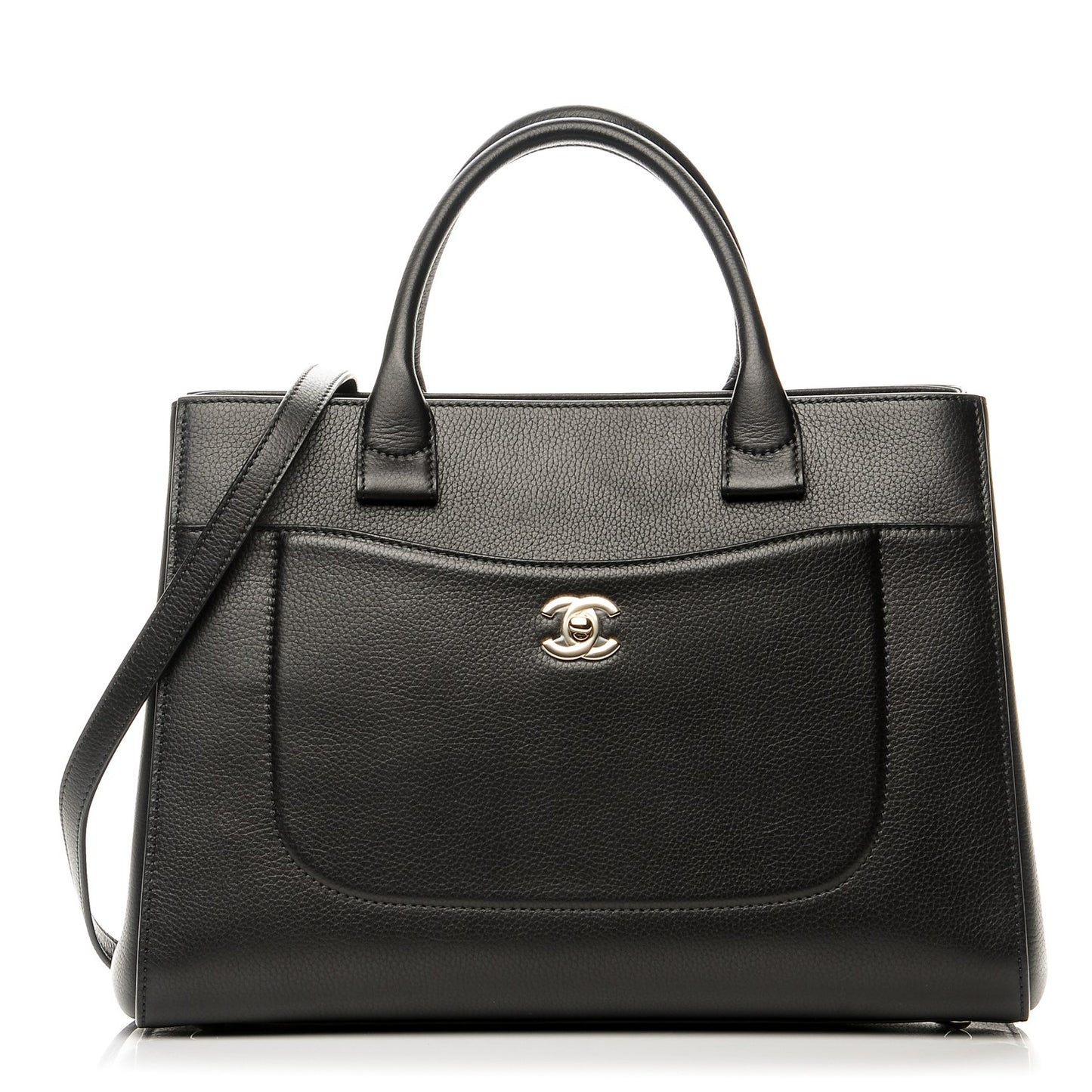 Grained Calfskin Small Neo Executive Shopper Tote Black