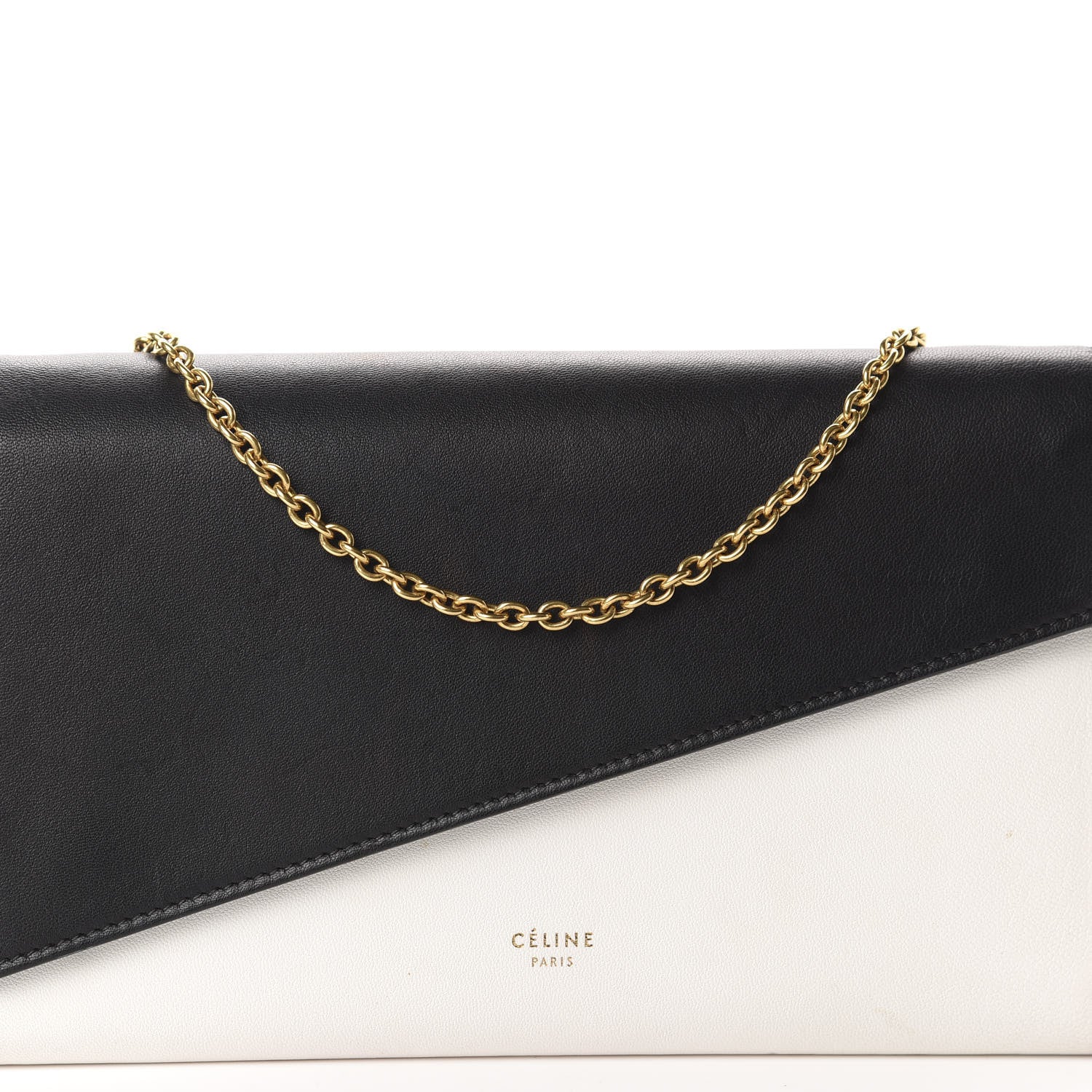 Celine Lambskin Large Diagonal Flap On Chain Black White 9 of 9