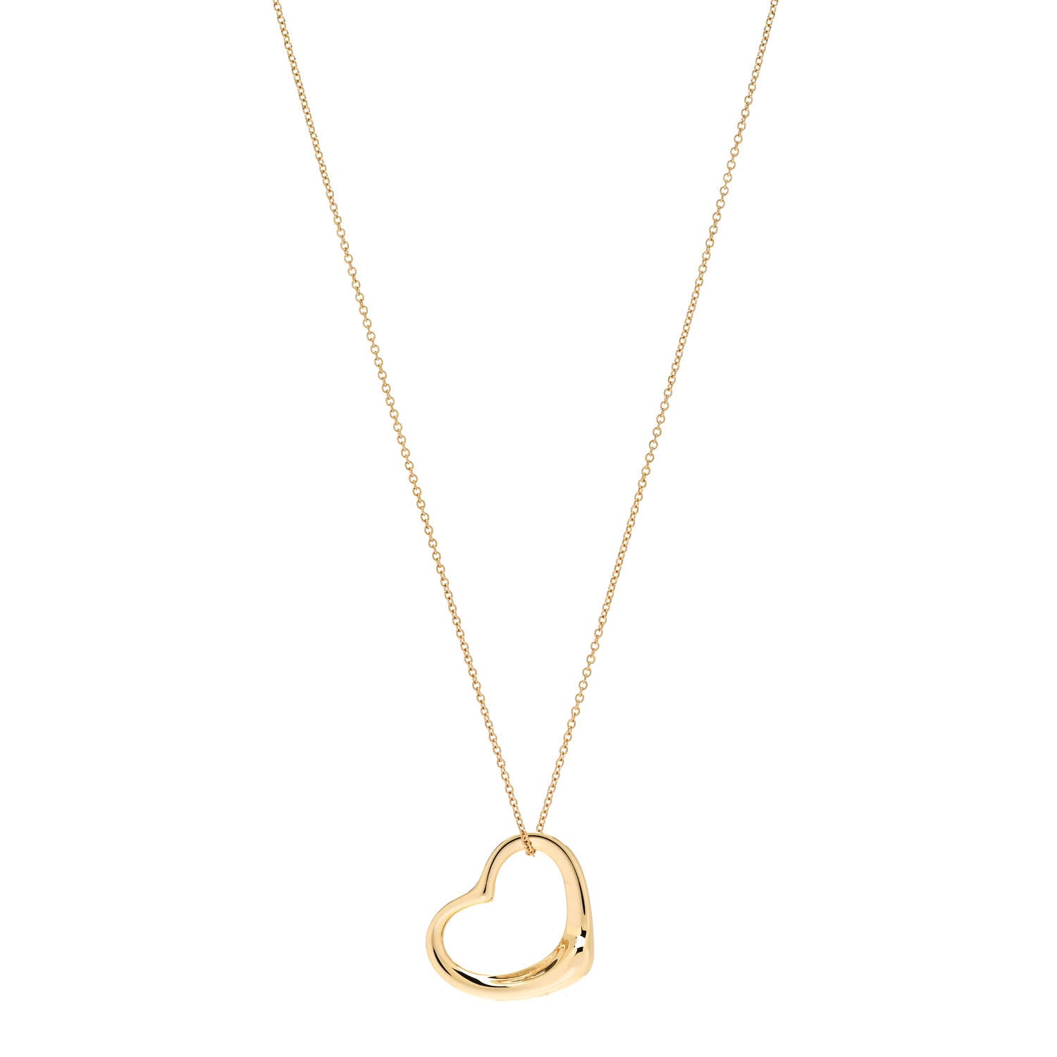 Tiffany 18K Yellow Gold 22mm Elsa Peretti Open Heart Pendant Necklace 1 of 6