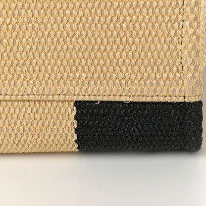 Chanel Straw Raffia Calfskin Striped Medium Deauville Tote Black Beige Ivory 11 of 12