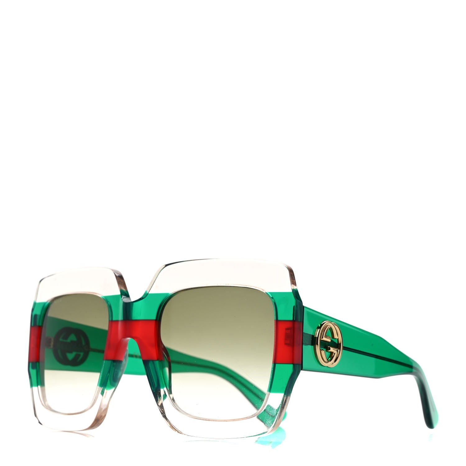 Gucci Square Web Frame GG0178S Sunglasses Green Red 1 of 8